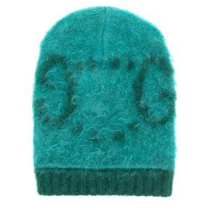 Gucci Supreme GG Logo Knitted Mohair Wool Blend Beanie Hat Green